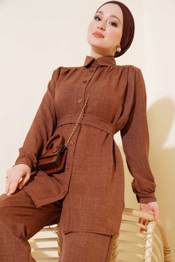 Ensemble chemise Marron avec ceinture